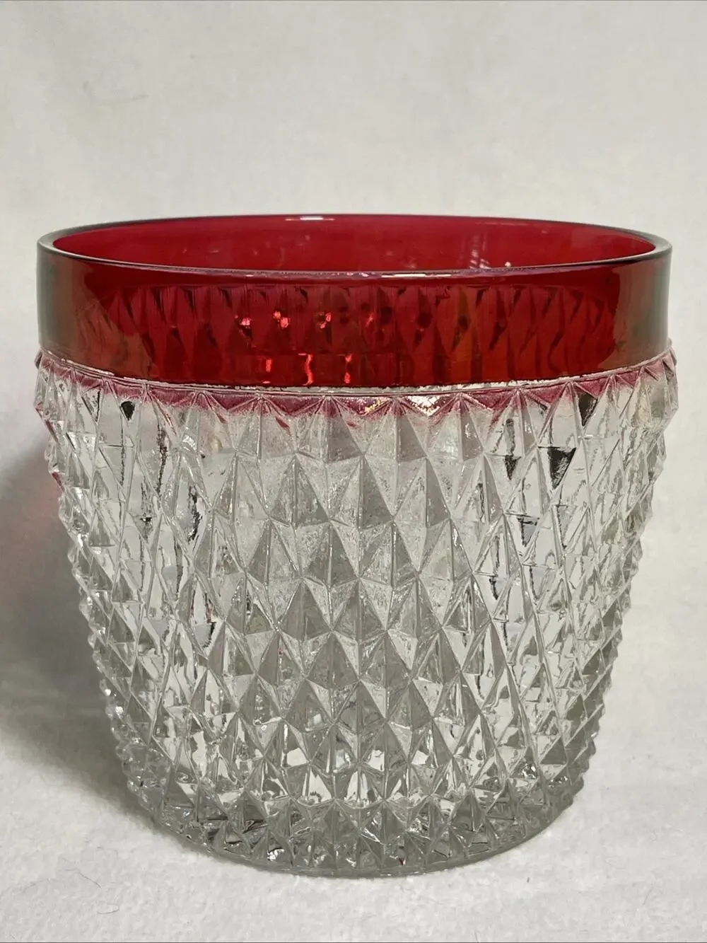 Indiana Glass Ruby Flash Diamond Point Ice Bucket Vintage